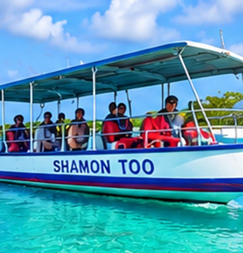 Glass bottom boat on turquoise water